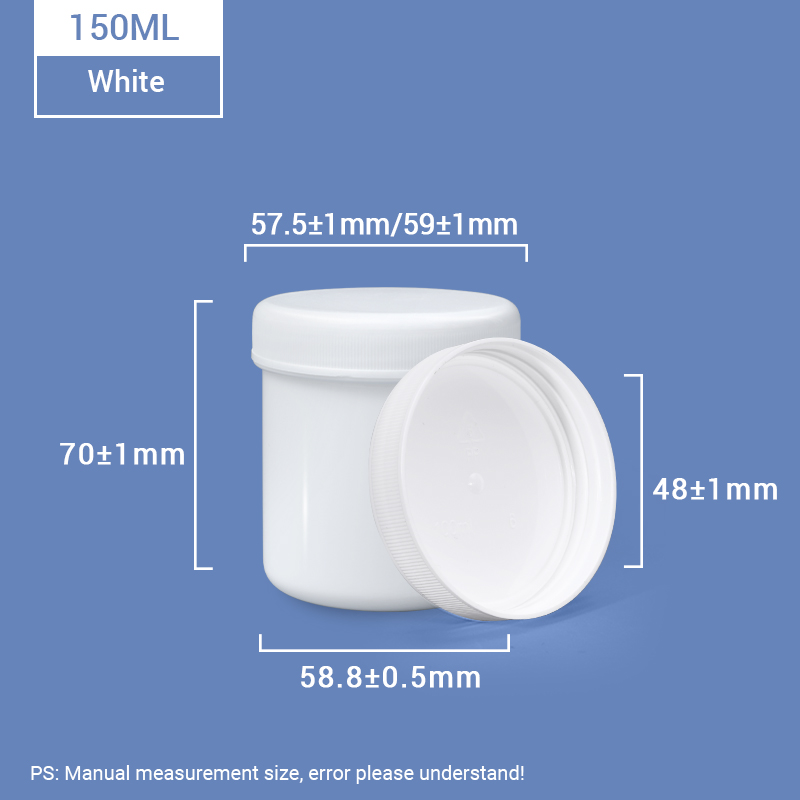 White 150ml Plastic Jar with Inner Ring Lid for Food Power Storage