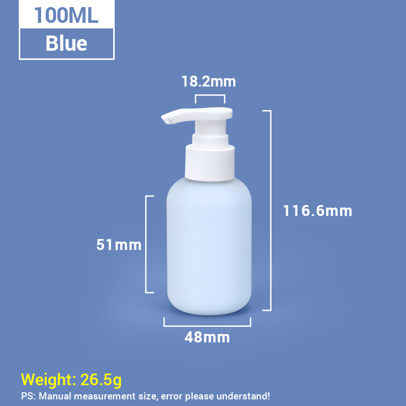 100ml Blue Travel Size Reusable Plastic Cosmetic Pump Bottles with White Pump Cap