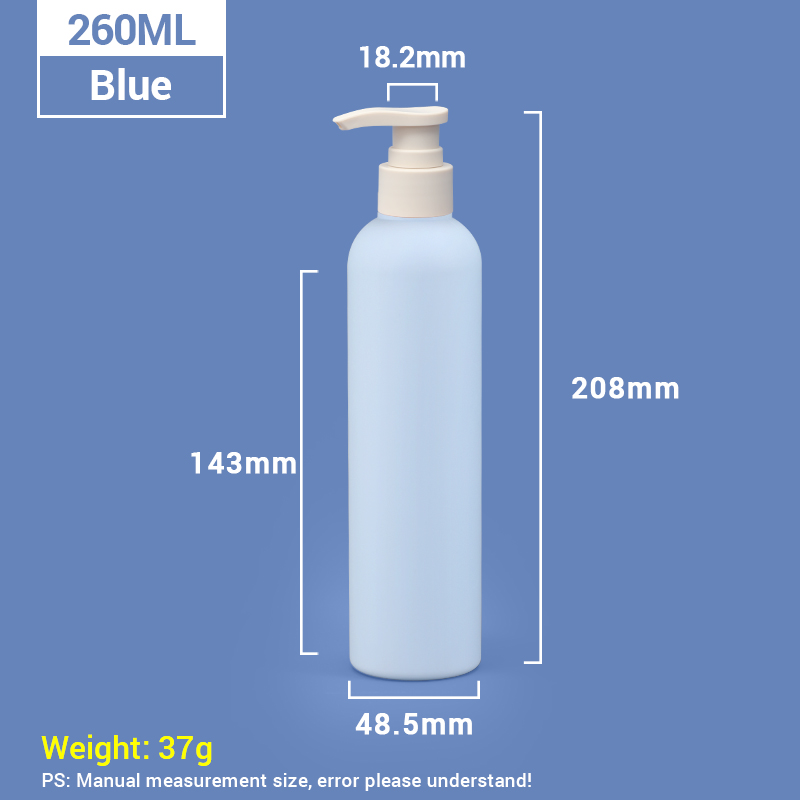 260ml Blue Plastic Shampoo Bottles with Apricot Pump Cap