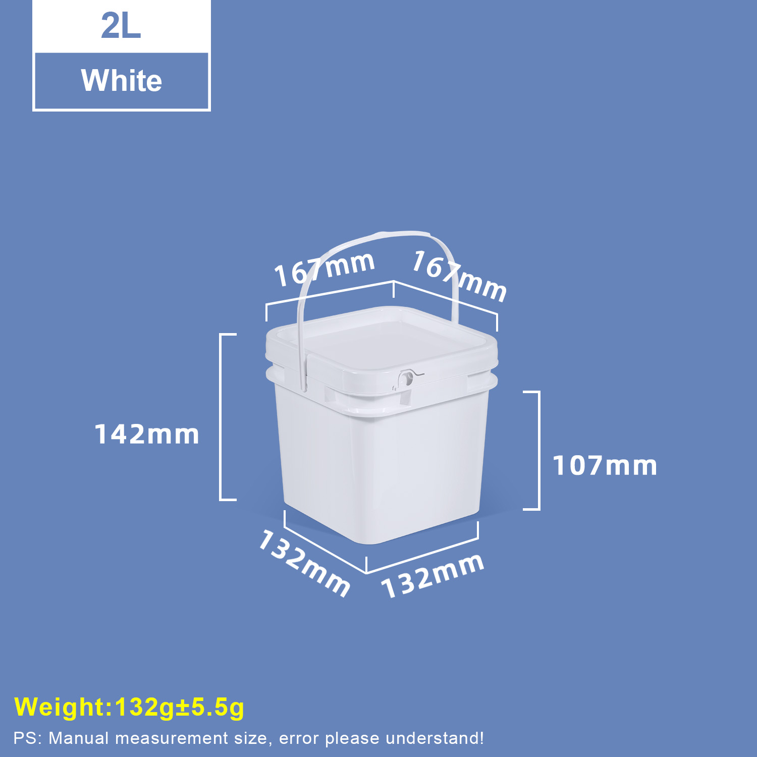 2L White Square Plastic Bucket with Lid and Handle