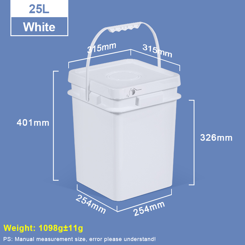 25L White Square Plastic Bucket with Lid and Handle