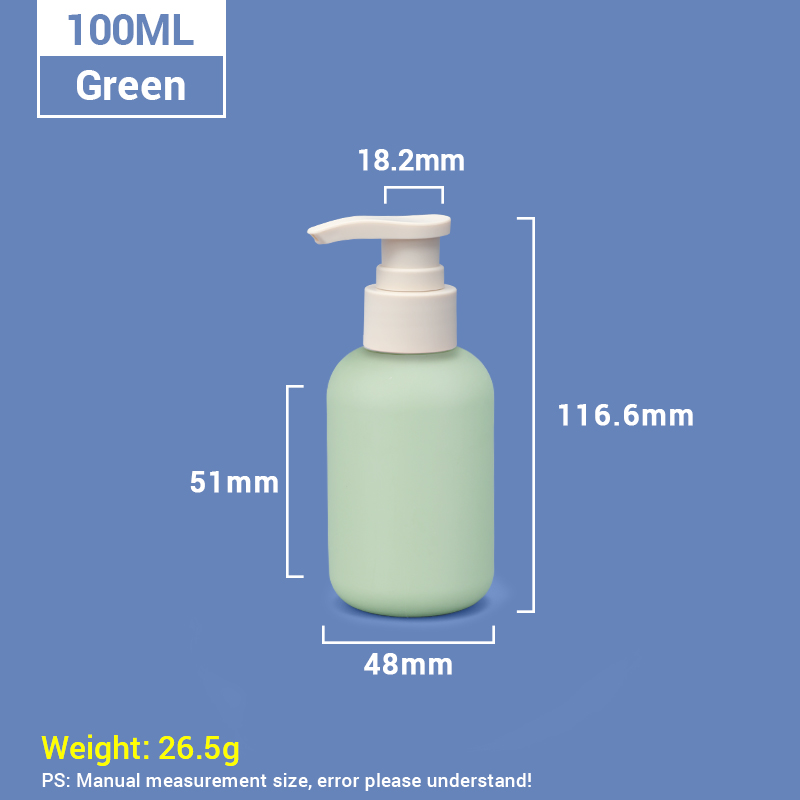 100ml Green Travel Size Reusable Plastic Cosmetic Pump Bottles with Apricot Pump Cap