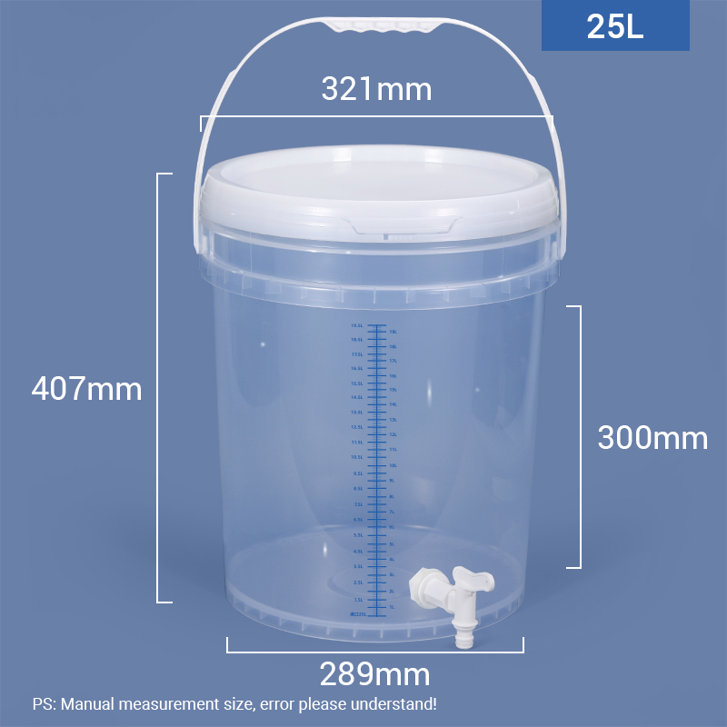 25L Round Graduated Mixing Pail Plastic Measuring Bucket with Tap