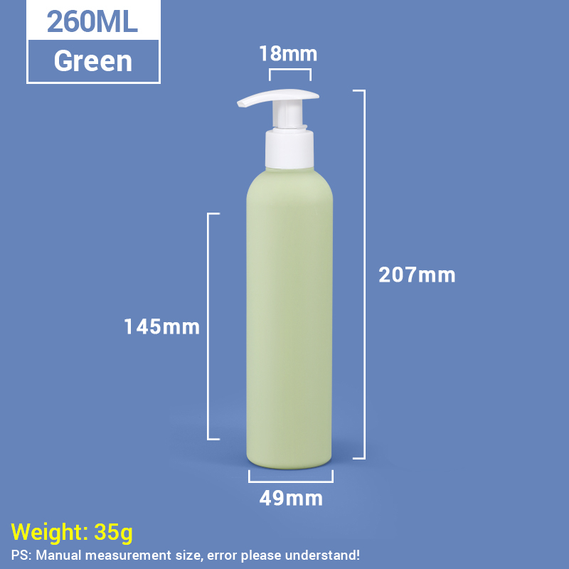 260ml Green Travel Plastic Toiletries Bottles with Self-locking Pump Plastic Shampoo Bottle