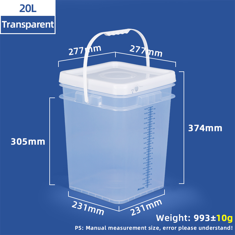 20L Square Graduated Mixing Pail Plastic Measuring Bucket