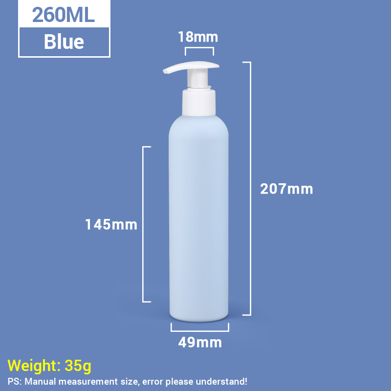 260ml Blue Travel Plastic Toiletries Bottles with Self-locking Pump Plastic Shampoo Bottle