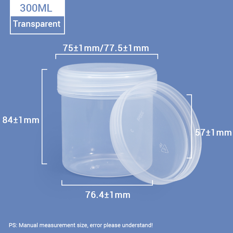Clear 300ml Plastic Jar with Inner Ring Lid for Food Power Storage