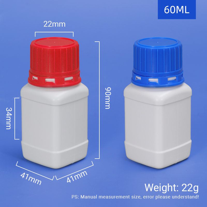 Lab Grade Thickened Leakproof 60ml Square HDPE Sample Bottle for Chemical Reagent Storage