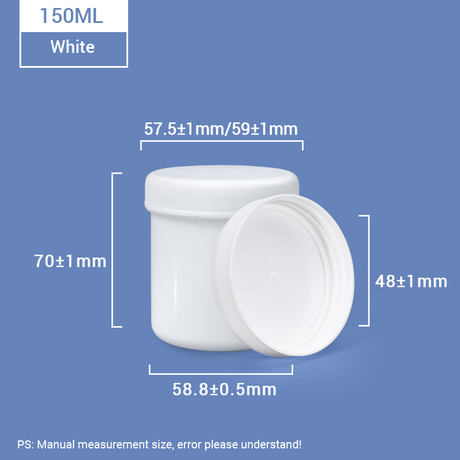 White 150ml Plastic Jar with Inner Ring Lid for Food Power Storage