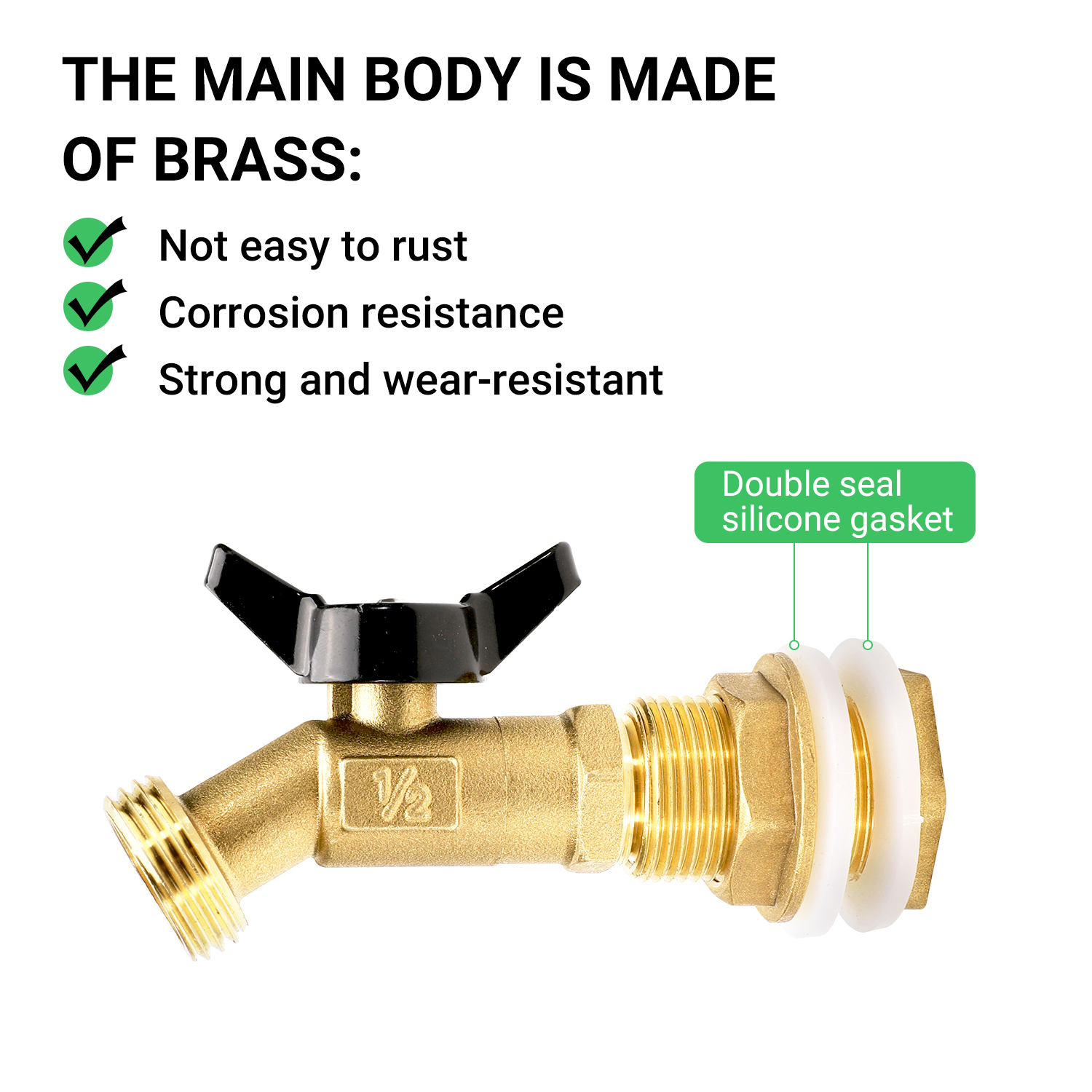 Brass Rain Barrel Spigot Kit with 3/4" GHT, Quarter Turn Ball Valve & Bulkhead Fitting