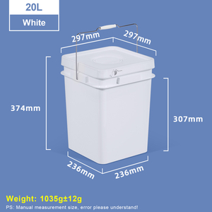 20L White Square Plastic Bucket with Metal Handle