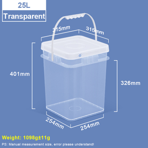 25L White Square Plastic Bucket with Lid and Handle