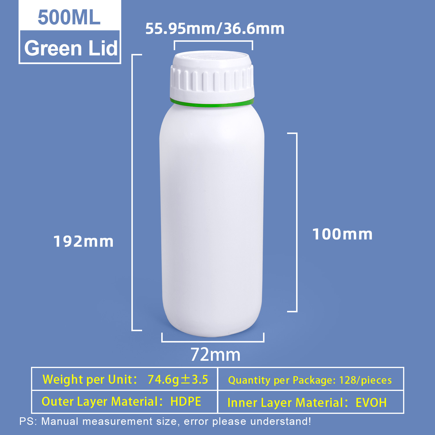 500ml White Plastic Coex Bottle with Green Colored Ring Around Cap