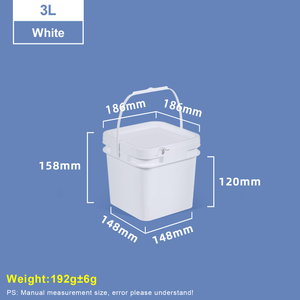 1L White Square Plastic Bucket with Lid and Handle