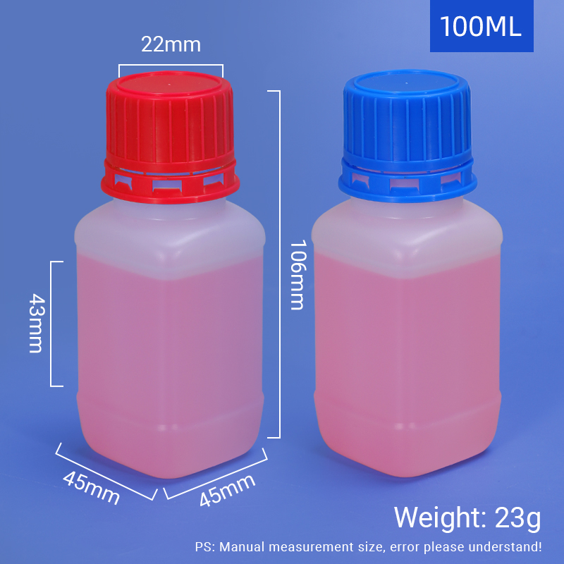 100ml Square Shape Chemical Reagent HDPE Bottle with Inner Plug And Screw Cap