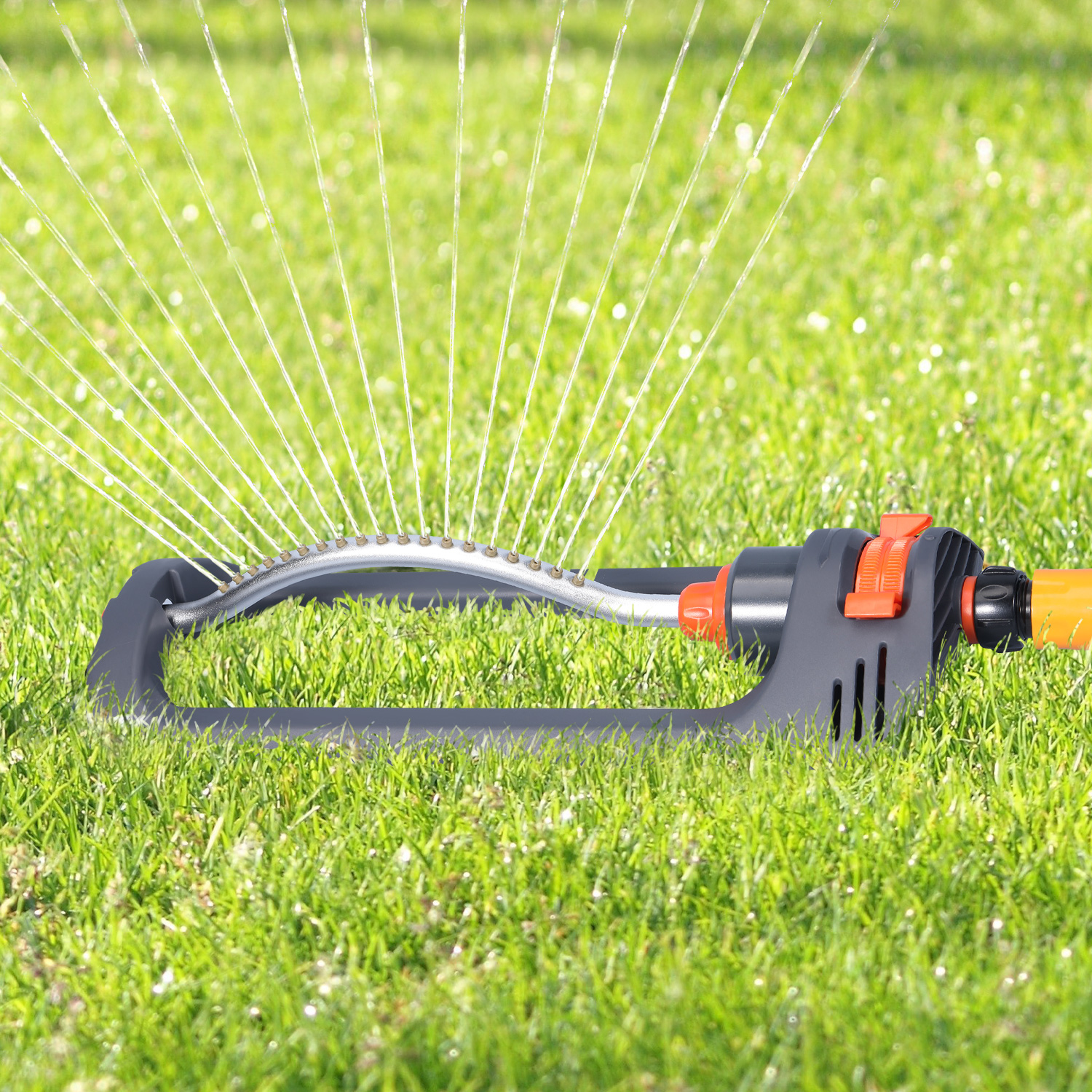 Oscillating Lawn Sprinkler with 19 Hole Brass Nozzles, Covers up to 8-10m, Includes Spray Jet Cleaning Needle