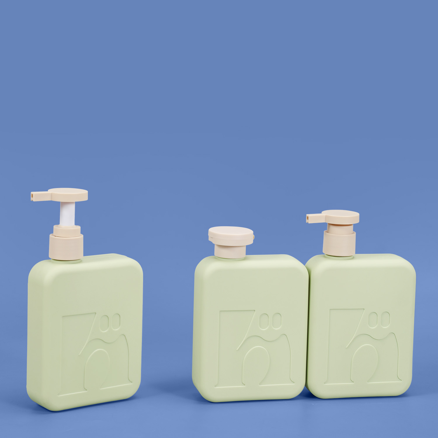 300ml Empty Green Plastic Square Shampoo and Conditioner Bottle