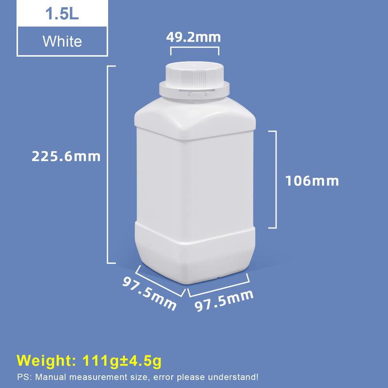 1500ml White Wide Neck Square Plastic Bottles with White Cap