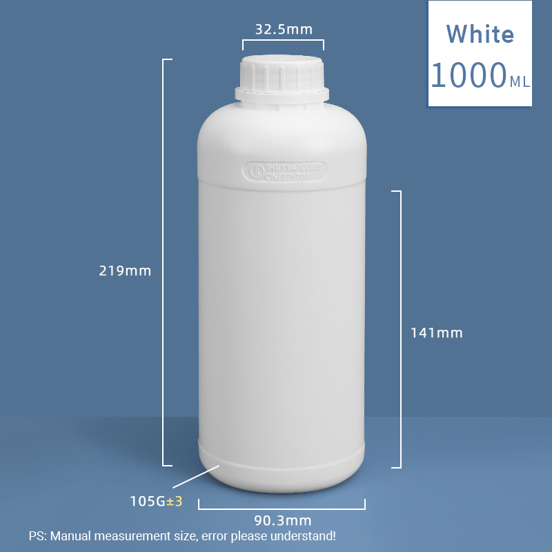 1000ML Fluorinated Plastic HDPE Bottle