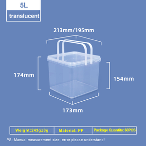 5L PP Square Plastic Bucket with Dual Handles and Lid