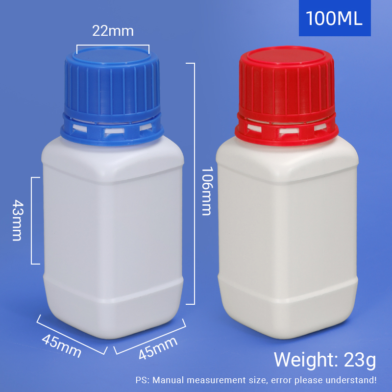 Lab Grade Thickened Leakproof 100ml Square HDPE Sample Bottle Plastic Vails for Chemical Reagent Storage