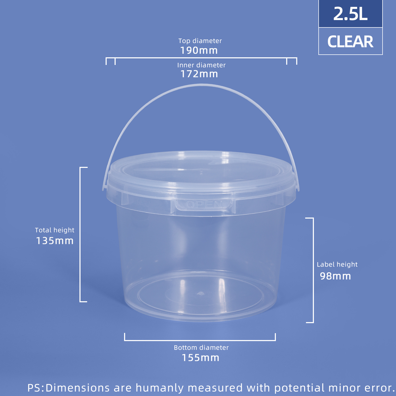 2500ml 2.5 ltr Food-grade Round Plastic Bucket & Tub