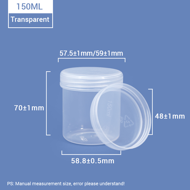Clear 150ml Plastic Jar with Inner Ring Lid for Food Power Storage