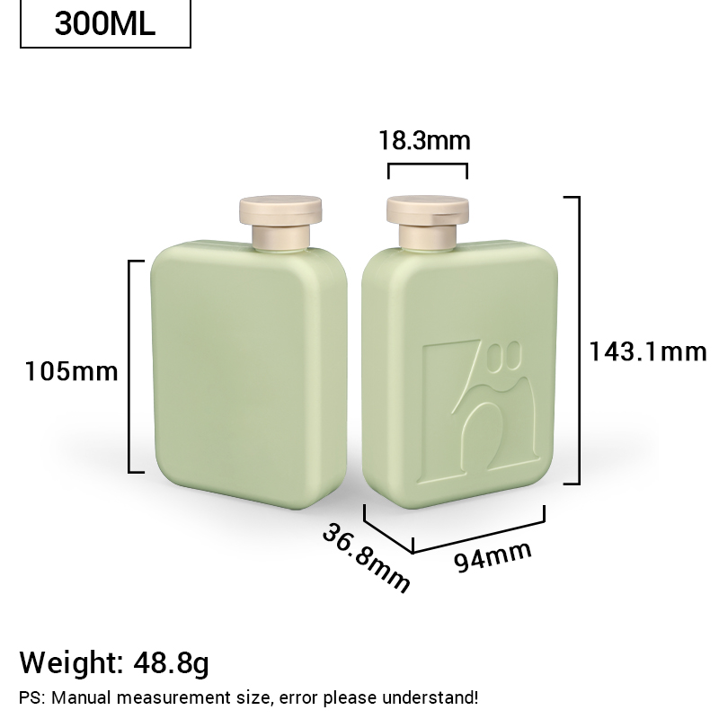 300ml Empty Green Plastic Square Shampoo and Conditioner Bottle