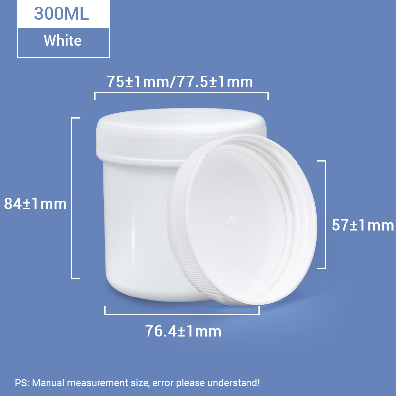 White 300ml Plastic Jar with Inner Ring Lid for Food Power Storage
