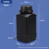 Black-1000ML 1L Wide Neck Square HDPE Bottle for Chemical Powder Packaging 