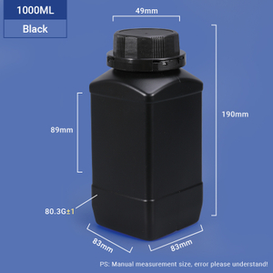 Black-1000ML 1L Wide Neck Square HDPE Bottle for Chemical Powder Packaging 