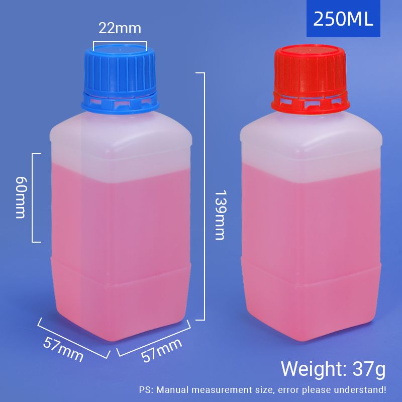 250ml Square Shape Chemical Reagent HDPE Bottle with Inner Plug And Screw Cap