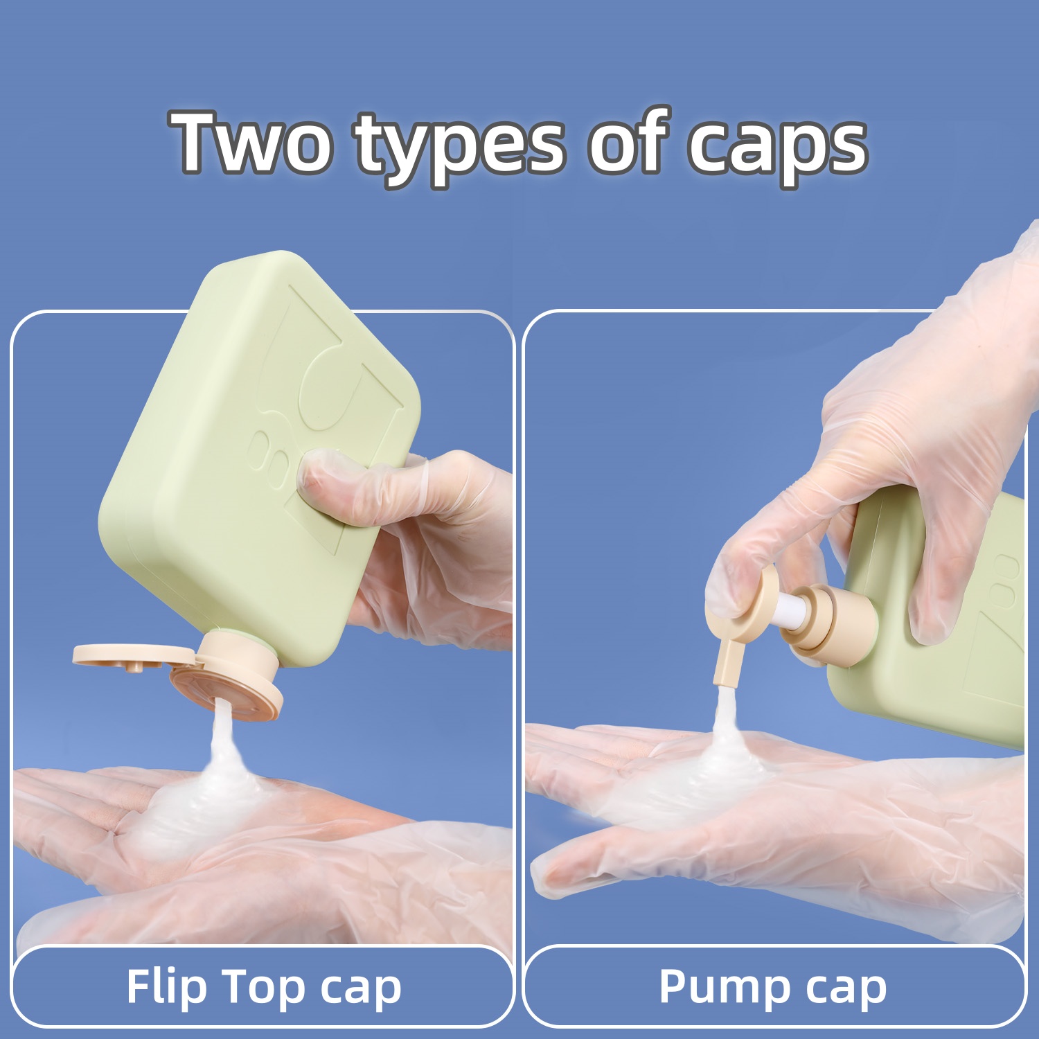 300ml Empty Green Plastic Square Shampoo and Conditioner Bottle