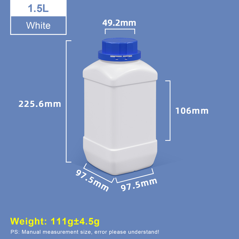 1500ml White Wide Neck Square Plastic Bottles with Blue Cap
