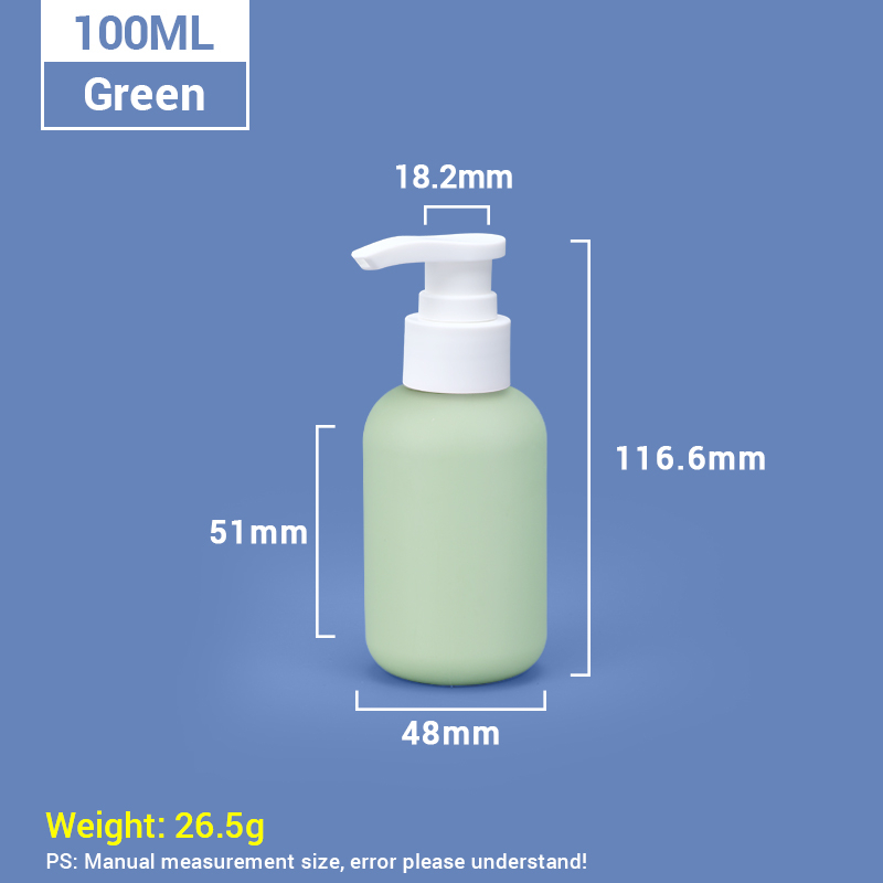 100ml Green Travel Size Reusable Plastic Cosmetic Pump Bottles with White Pump Cap