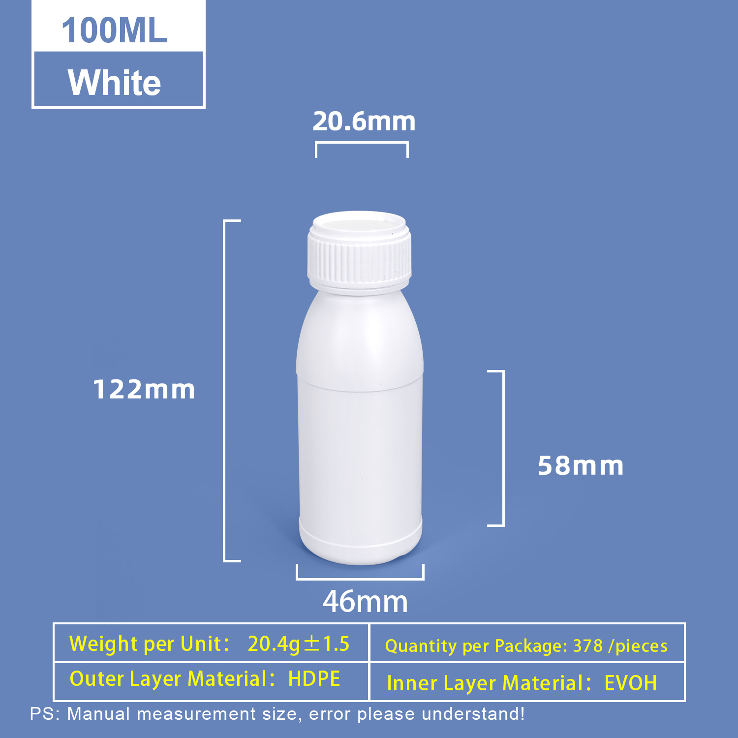 100ml White Round-Shoulder Plastic Bottle Plastic Coex HDPE Bottle