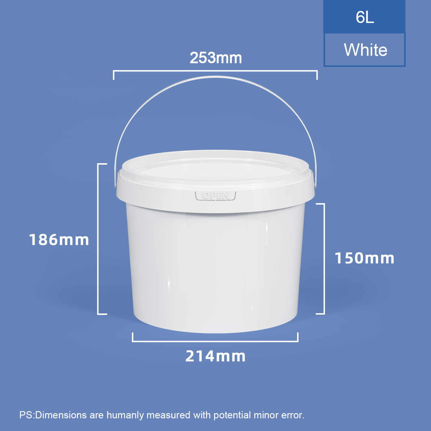 6L White Food Grade PP Plastic Bucke & Tub
