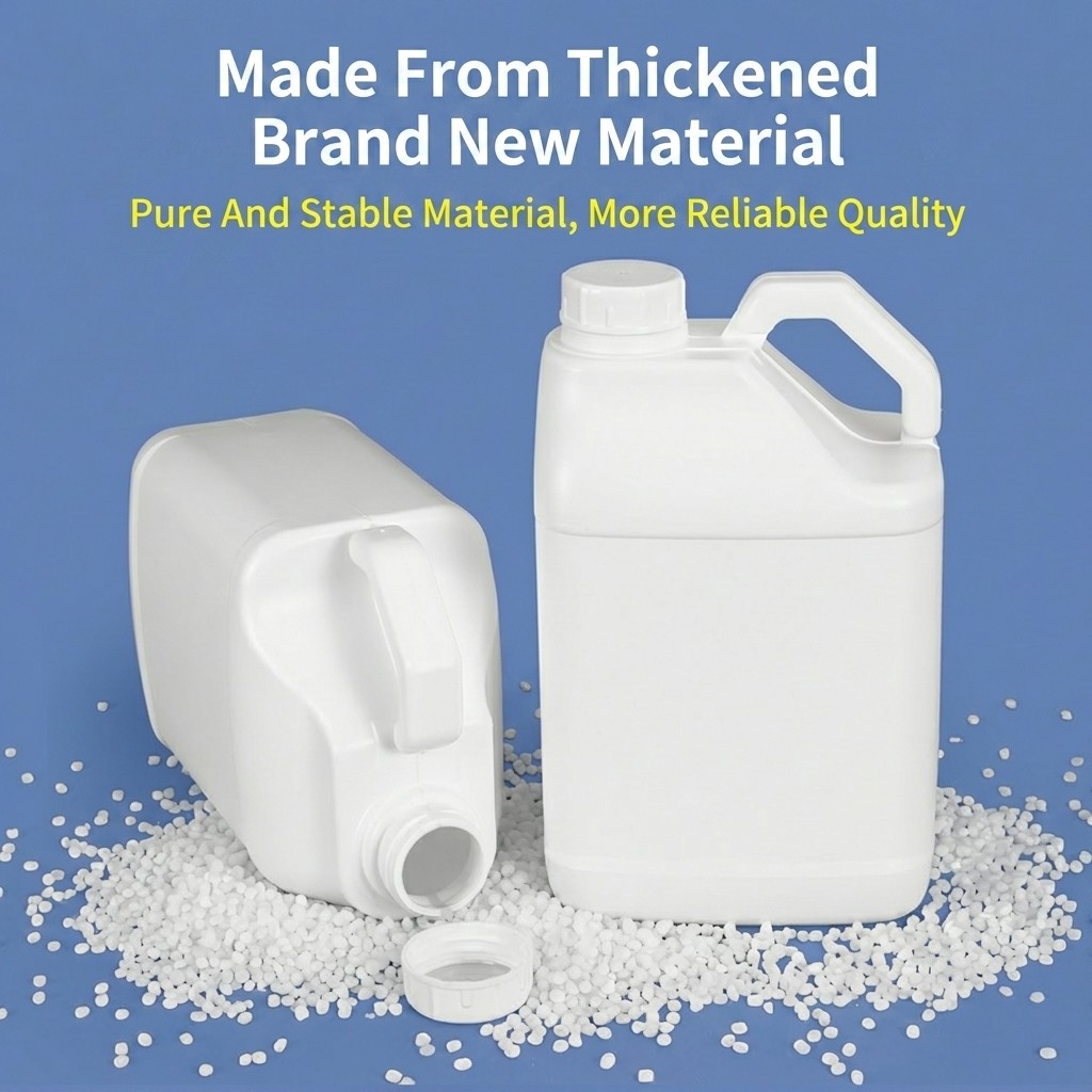 5L HDPE Plastic Square Jerry Can with Large Handle, Screw Cap, Foil Liner, Leakproof for Paint and Chemicals