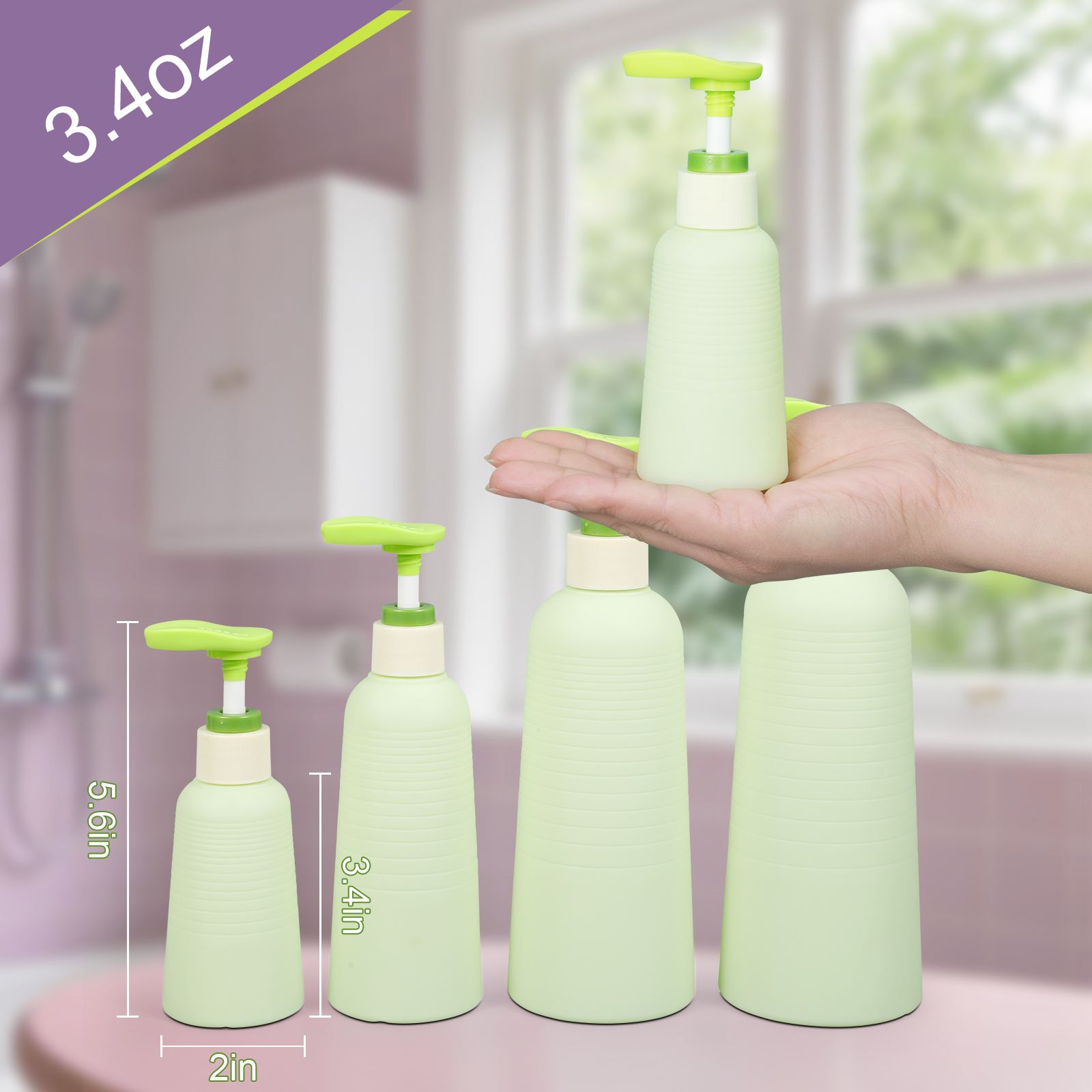 100ml Green Soft Travel Shampoo and Conditioner Bottle With Pump
