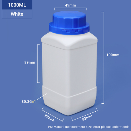 White-1000ML 1L Wide Neck Square HDPE Bottle for Chemical Powder Packaging 