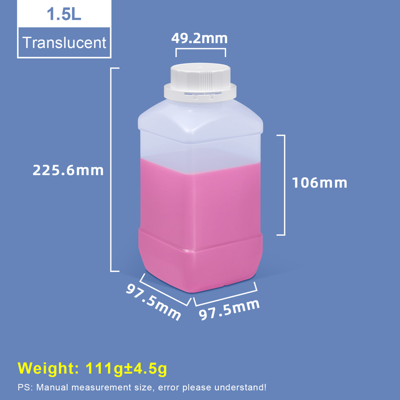 1500ml Translucent Wide Neck Square Plastic Bottles with White Cap