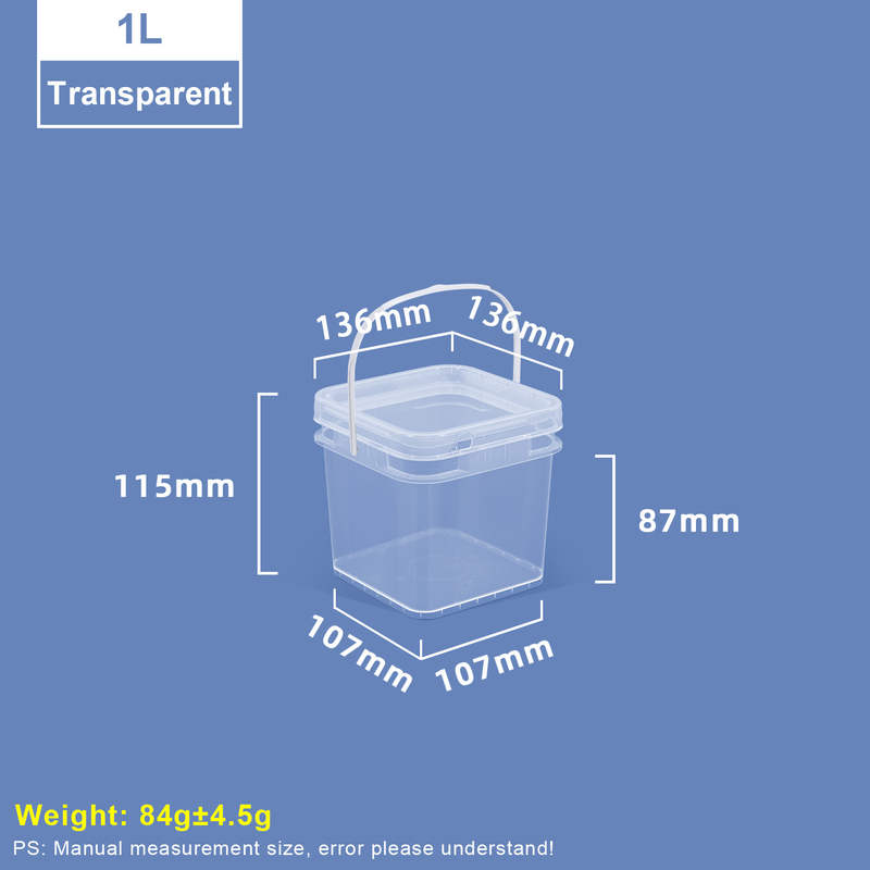 1L White Square Plastic Bucket with Lid and Handle