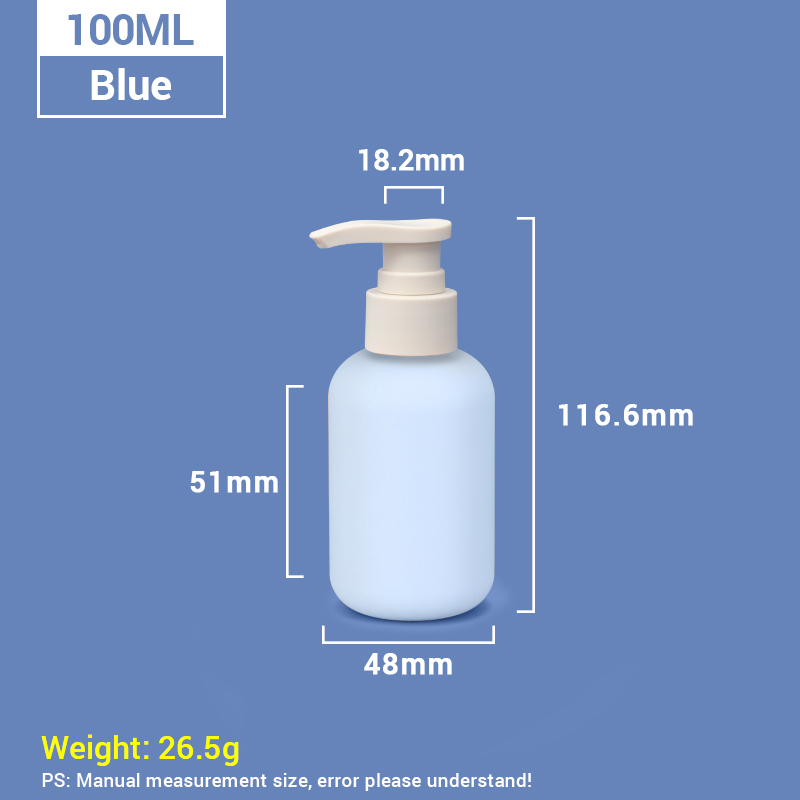100ml Blue Travel Size Reusable Plastic Cosmetic Pump Bottles with Apricot Pump Cap