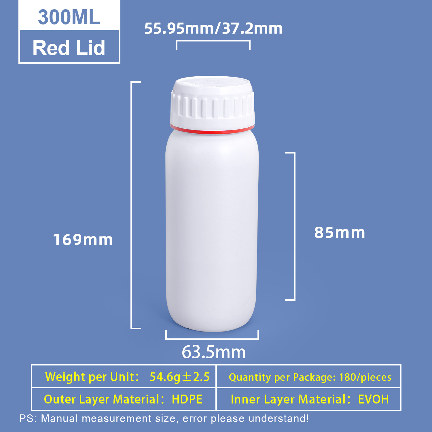 300ml White Plastic Coex Bottle with Red Colored Ring Around Cap