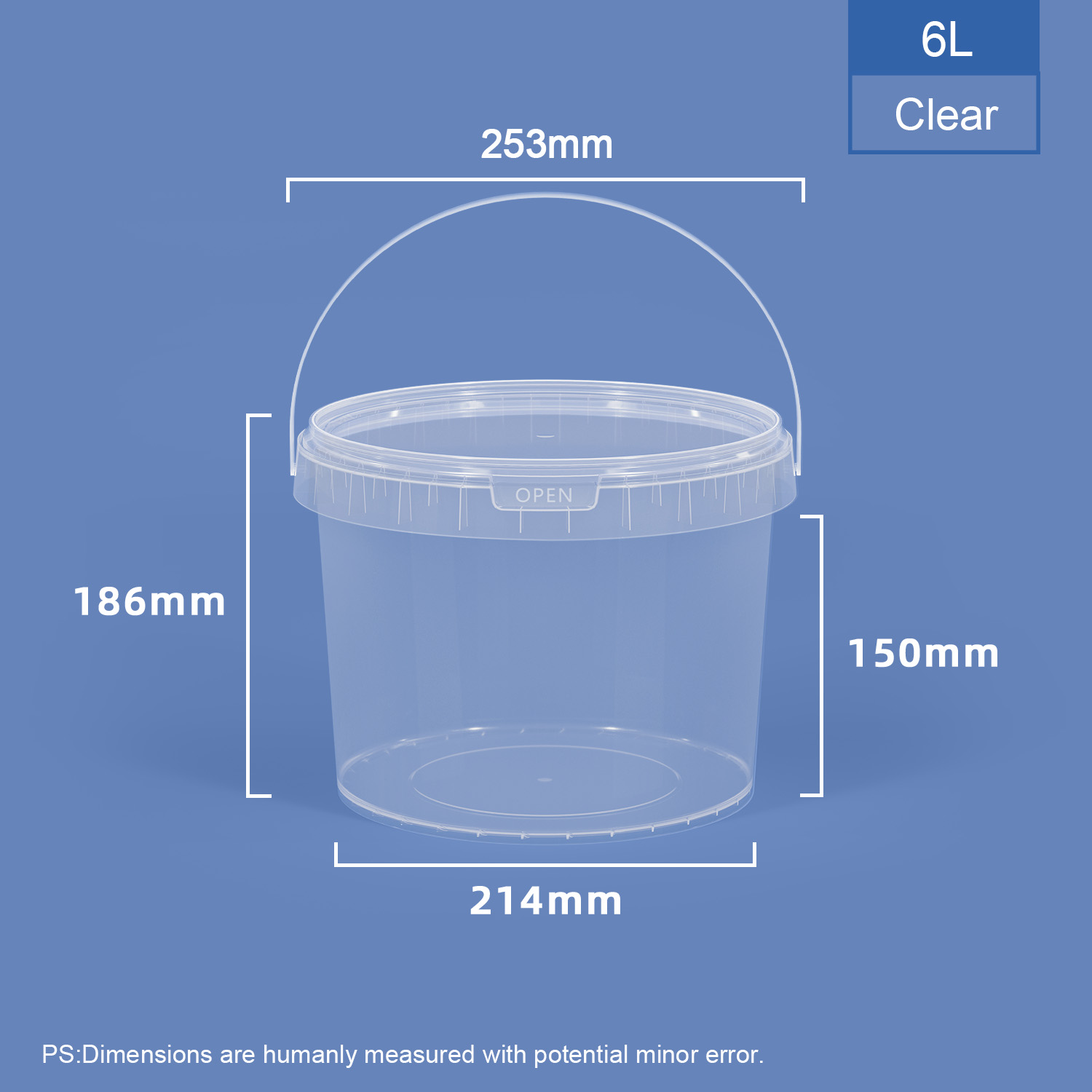6L Transparent Food Grade PP Plastic Bucke & Tub