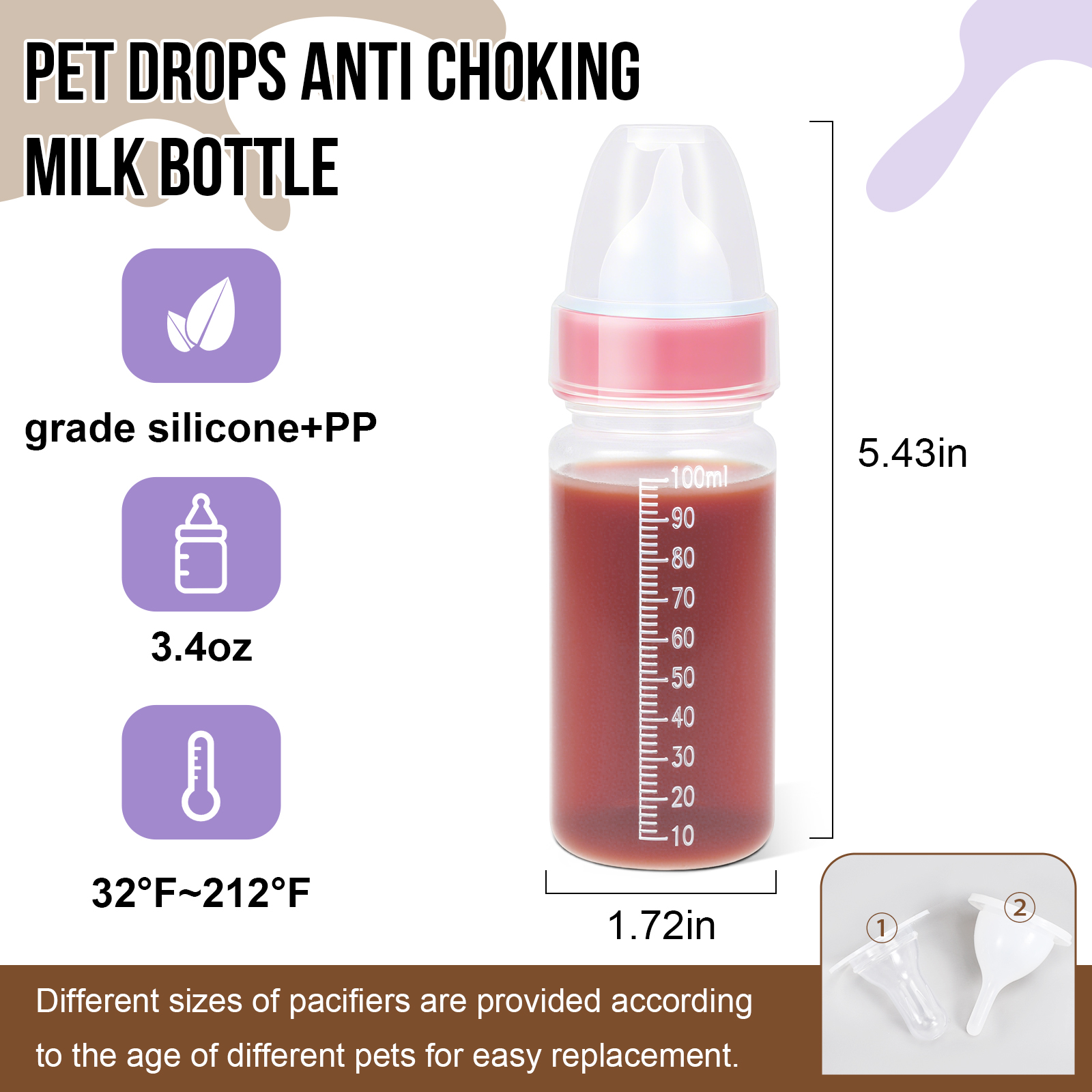100ml Food Grade Nursing Bottle for Newborn Pets