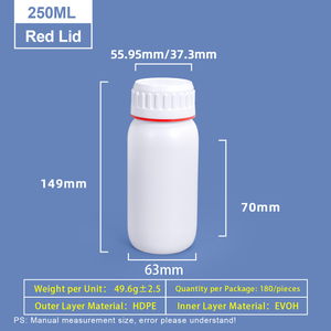 250ml White Plastic Coex Bottle with Red Colored Ring Around Cap