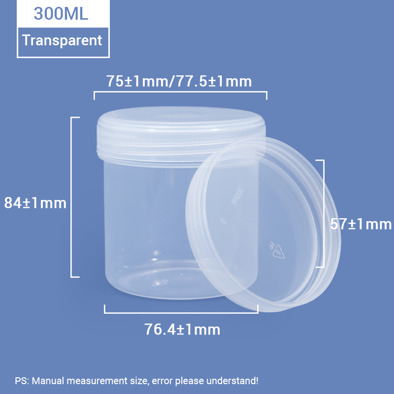 Clear 300ml Plastic Jar with Inner Ring Lid for Food Power Storage