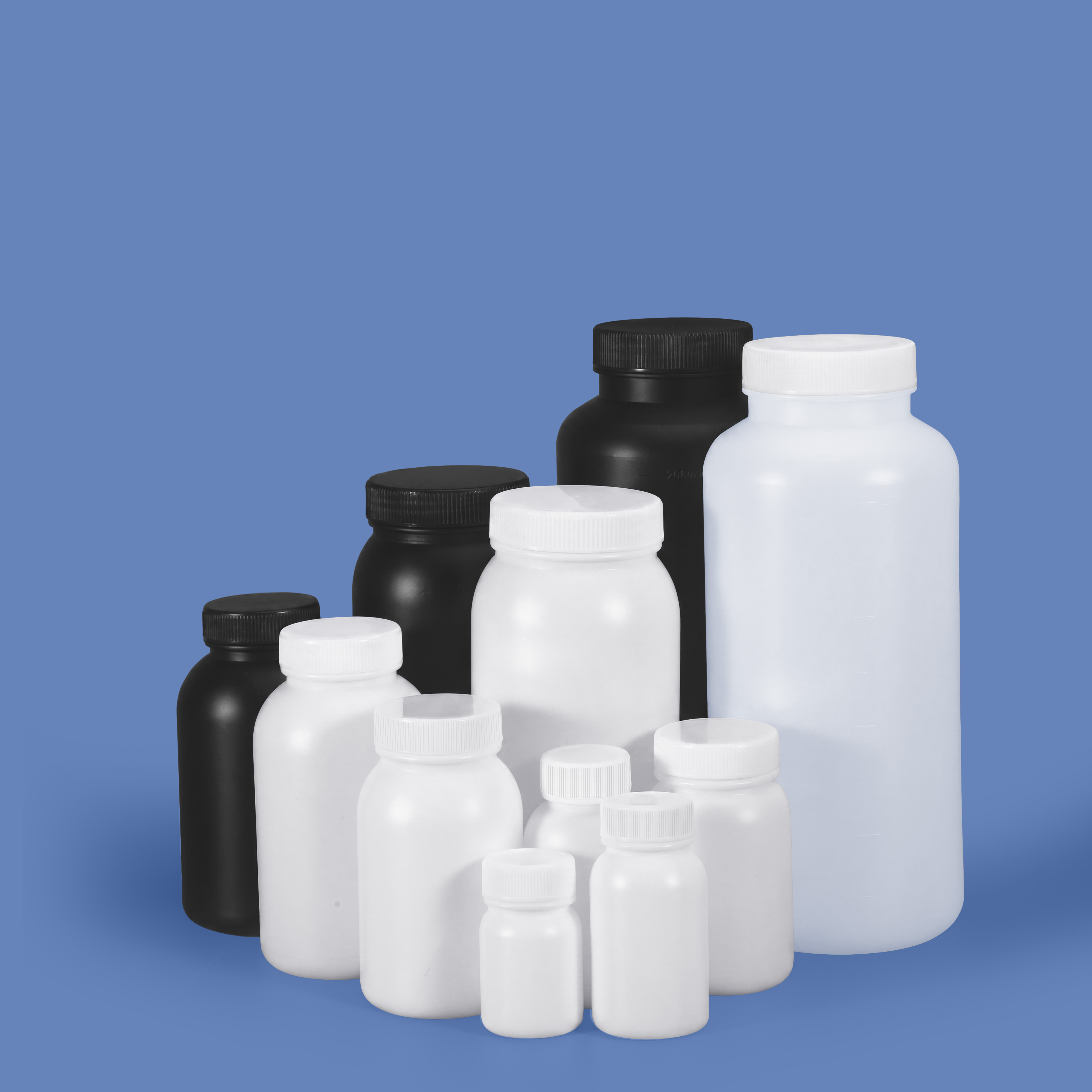 Factory Direct Black White HDPE Wide Mouth Plastic Bottle with Inner Cap Leakproof for Chemical Lab Use