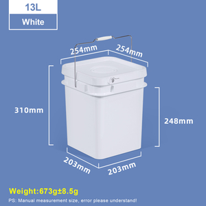 13L White Square Plastic Bucket with Metal Handle